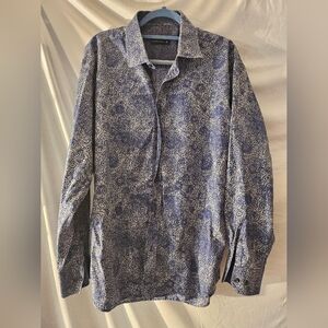 Blue and White Patterned Long Sleeve Shirt Saks‎ fifth Avenue Xl